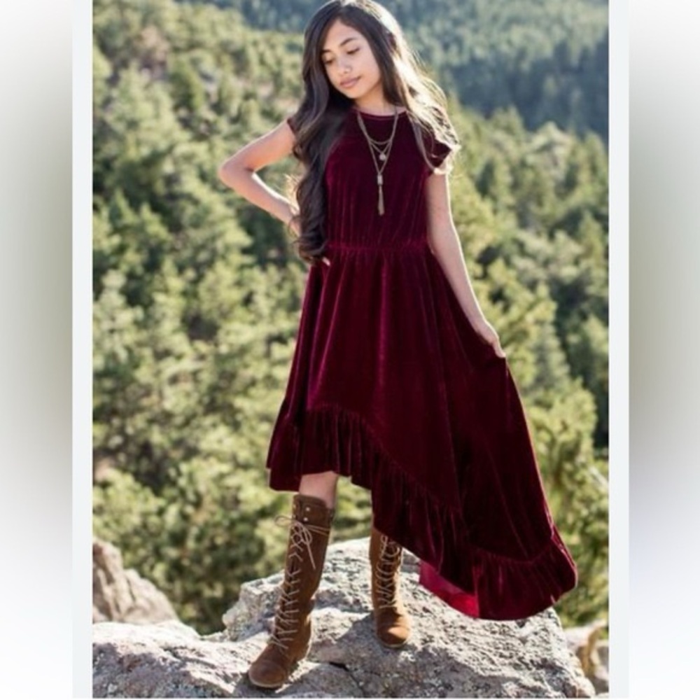 Joyfolie Velvet Kids Dress in Deep Red